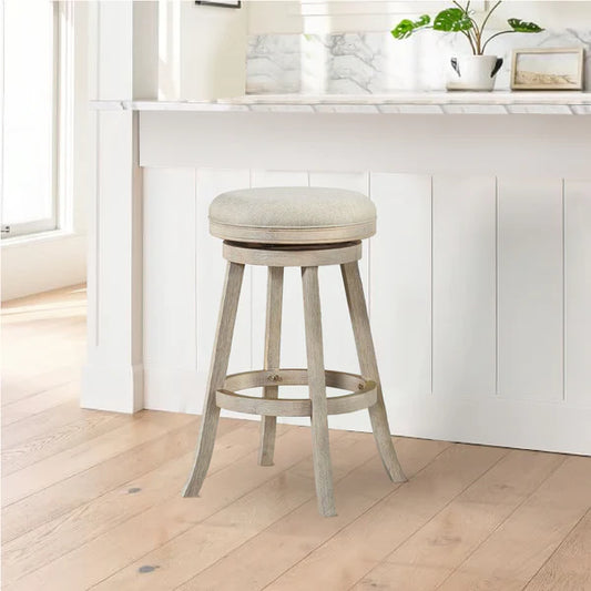 Benzara Wooden Swivel Bar Stool with Round Fabric Seat
