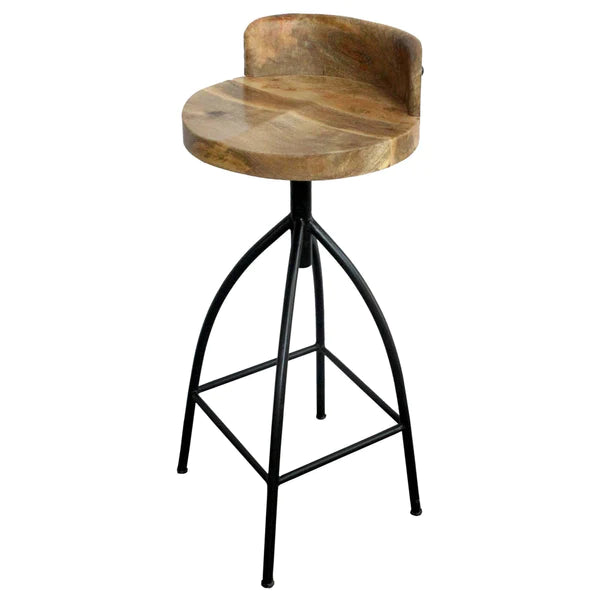Benzara 30-35 Inch Industrial Style Adjustable Swivel Bar Stool with Backrest