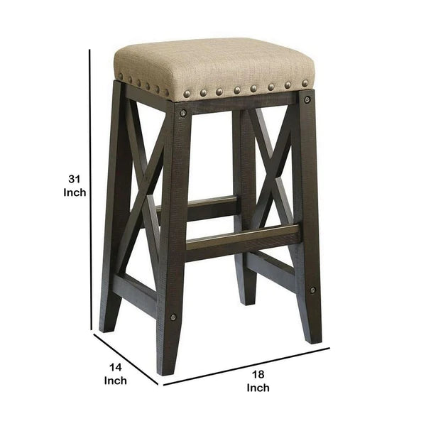 Benzara 31 Inches Nail head Trim Upholstered Barstool