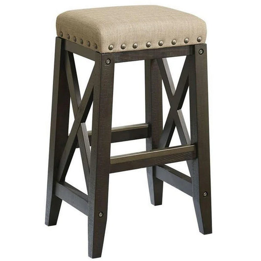 Benzara 31 Inches Nail head Trim Upholstered Barstool