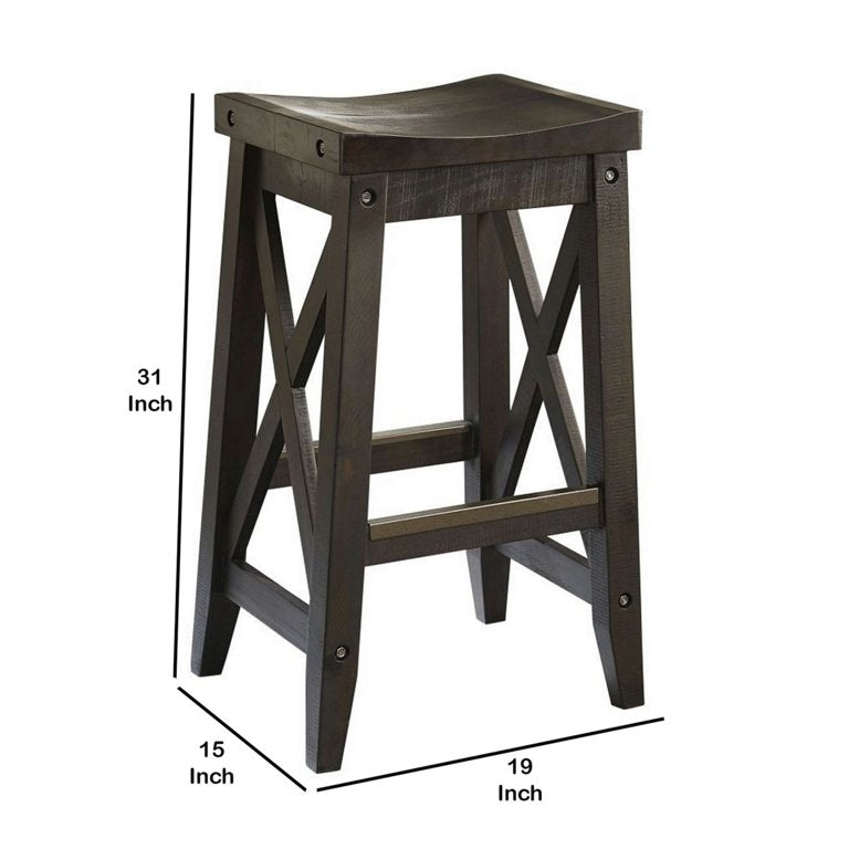 Benzara Saddle Seat Wooden Barstool