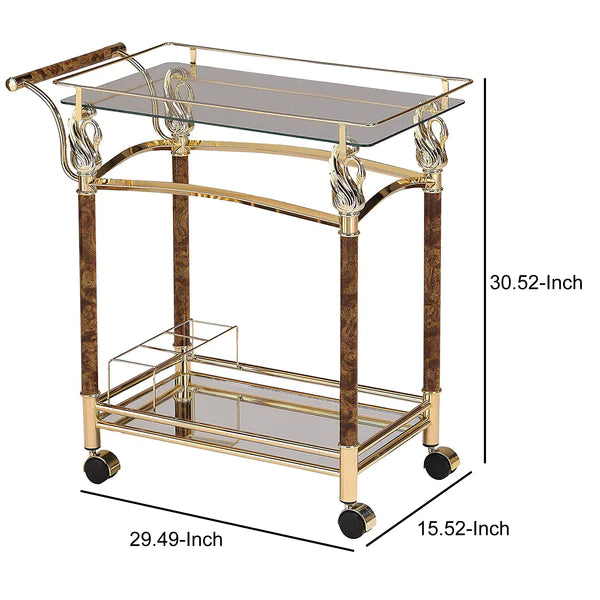 Alluring Serving Cart, Golden Plated & Clear Glass