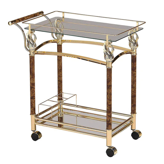 Alluring Serving Cart, Golden Plated & Clear Glass