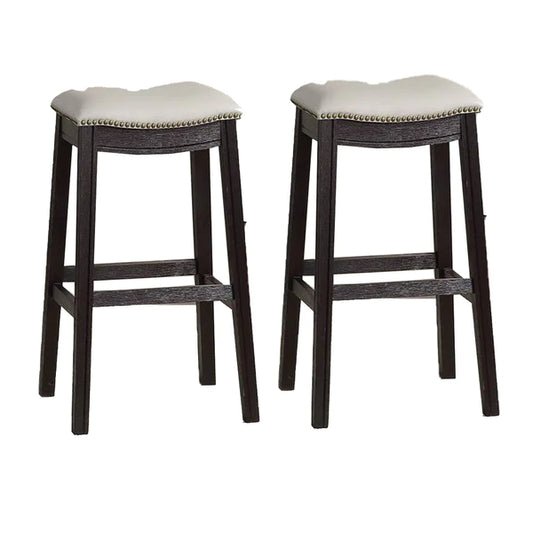 Benzara 29 Inch Wooden Bar Stool with Upholstered Cushion Seat, Set Of 2