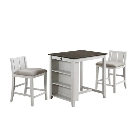 Benzara Hia 3 Piece Counter Table Set, Cushioned Seats, 2 Shelves