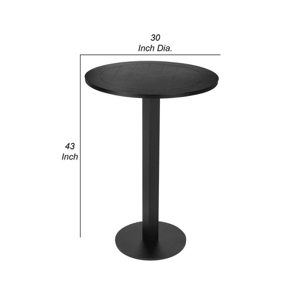 Benzara Keli 43 Inch Outdoor Bar Table, Black Aluminum Frame