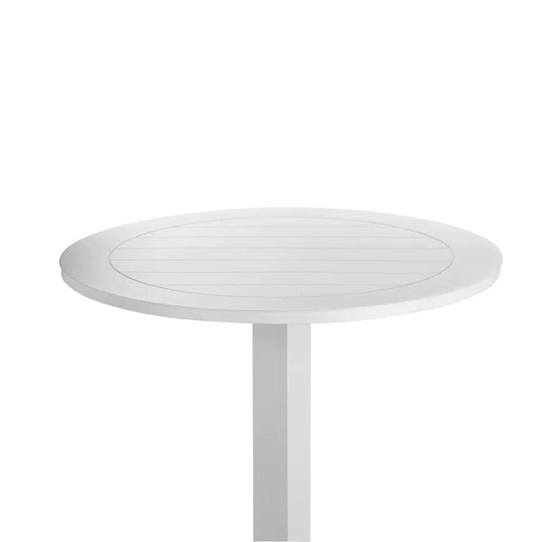 Benzara Keli 43 Inch Outdoor Bar Table, White Aluminum Frame