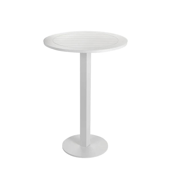 Benzara Keli 43 Inch Outdoor Bar Table, White Aluminum Frame
