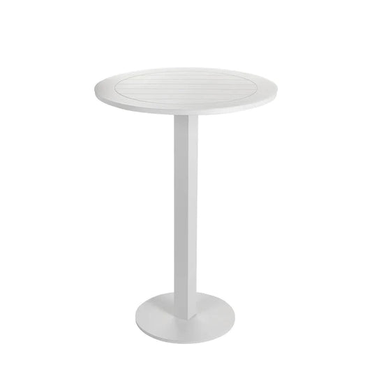 Benzara Keli 43 Inch Outdoor Bar Table, White Aluminum Frame