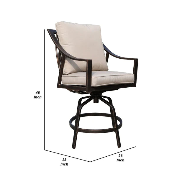 Benzara 46 Inch Noe Outdoor Swivel Metal Barstool, Set Of 2