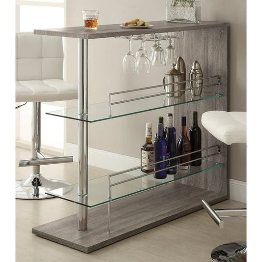 Benzara Radiant Rectangular Bar Table with 2 Shelves and Wine Holder