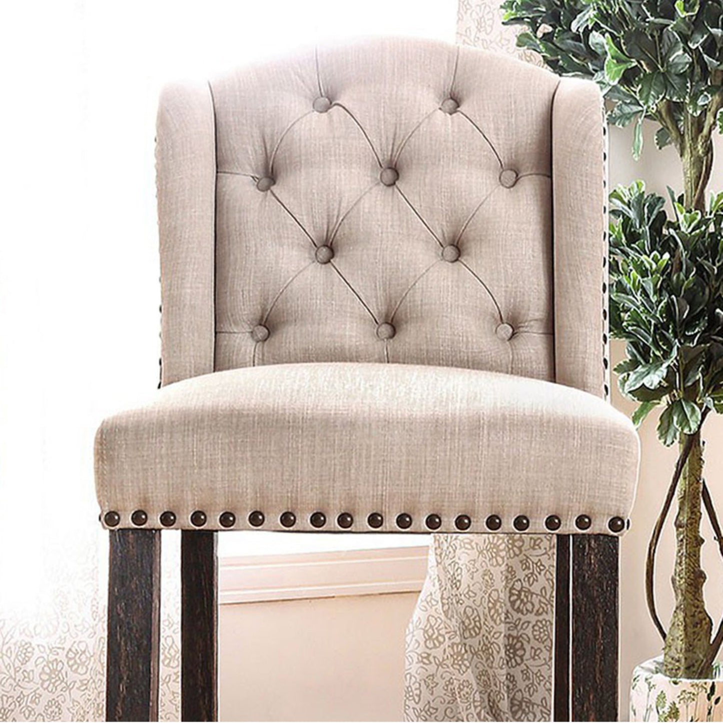 Benzara Sania II Rustic Bar Chair, Ivory & Antique Black Legs Finish, Set Of 2