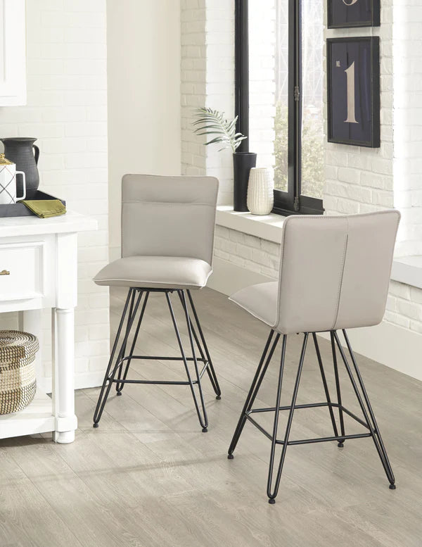 Leather Counter Height Stool with Metal Hairpin Legs Set of 2
