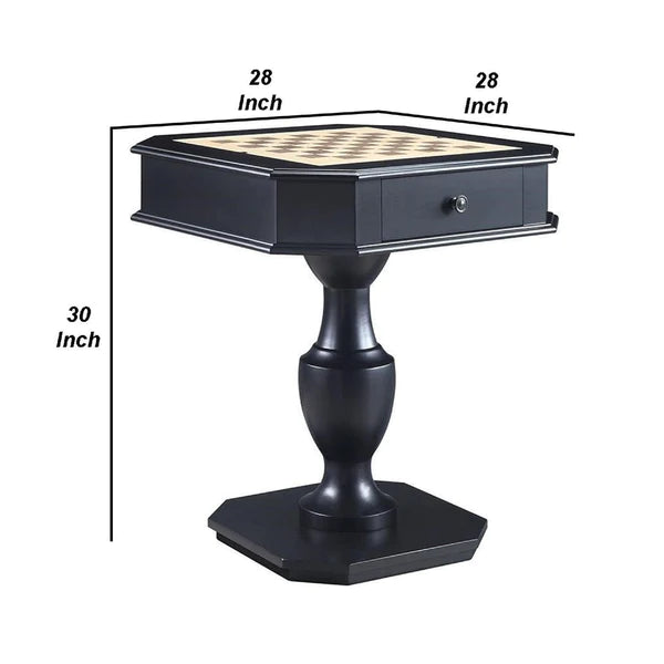 Benzara Susy 28 Inch Wood Reversible Board Game Table with Pedestal Stand