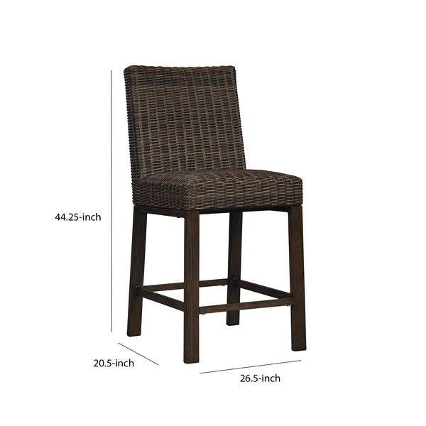 Benzara Handwoven Wicker Frame Aluminum Barstool with Foam Seat in Set Of 2