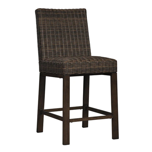 Benzara Handwoven Wicker Frame Aluminum Barstool with Foam Seat in Set Of 2