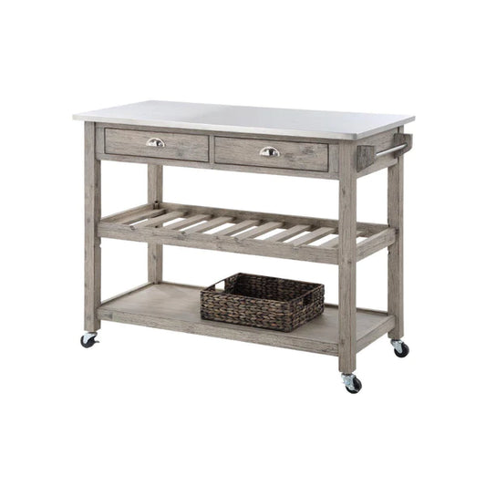 Benzara Kit 44 Inch Rolling Kitchen Island Bar Cart