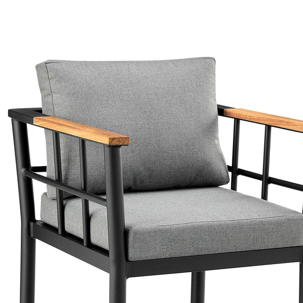 Benzara Kai 30 Inch Patio Barstool, Aluminum Frame, Teak Wood