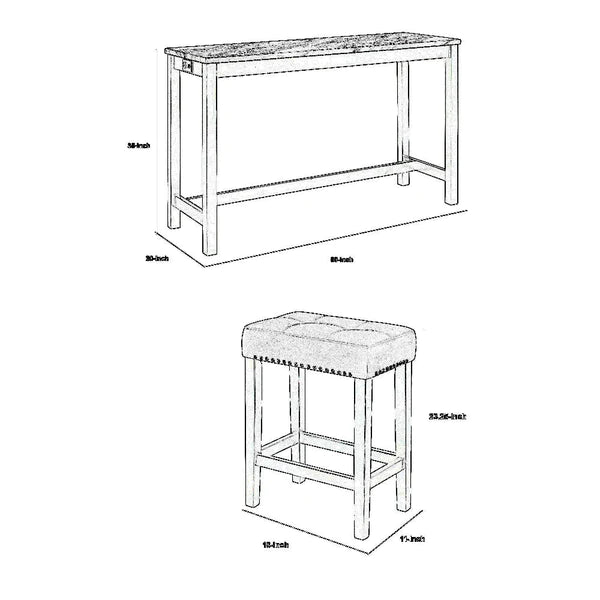 Benzara Kate 60 Inch 4 Piece Bar Table Set with Upholstered Stools