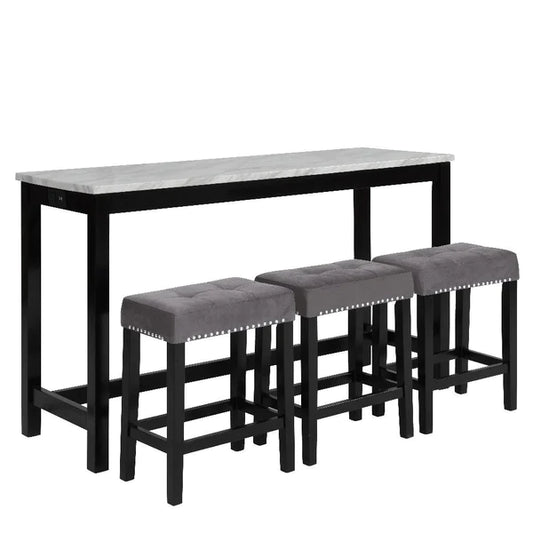 Kate 60 Inch 4 Piece Bar Table Set with Upholstered Stools