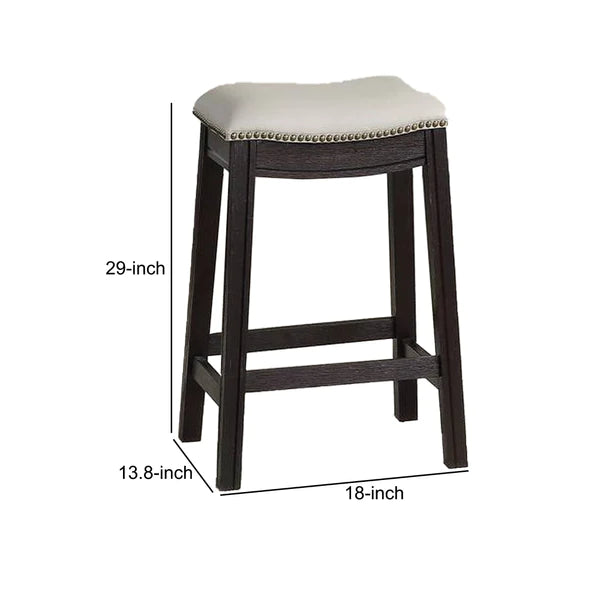 Benzara 29 Inch Wooden Bar Stool with Upholstered Cushion Seat, Set Of 2
