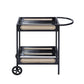 Benzara 33 Inch Wood Serving Bar Cart with Mirrored Shelf, 2 Wheels, Handle
