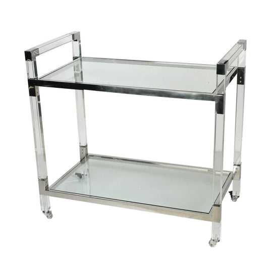 Benzara 36 Inch 2 Tier Bar Cart, Acrylic and Steel Frame, Glass and Chrome Finish