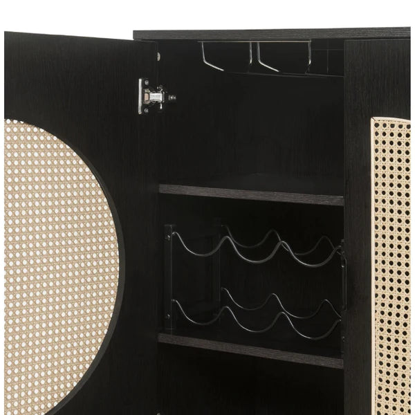 47 Inch Wood Wine Cabinet with Glass Holder, Metal Legs