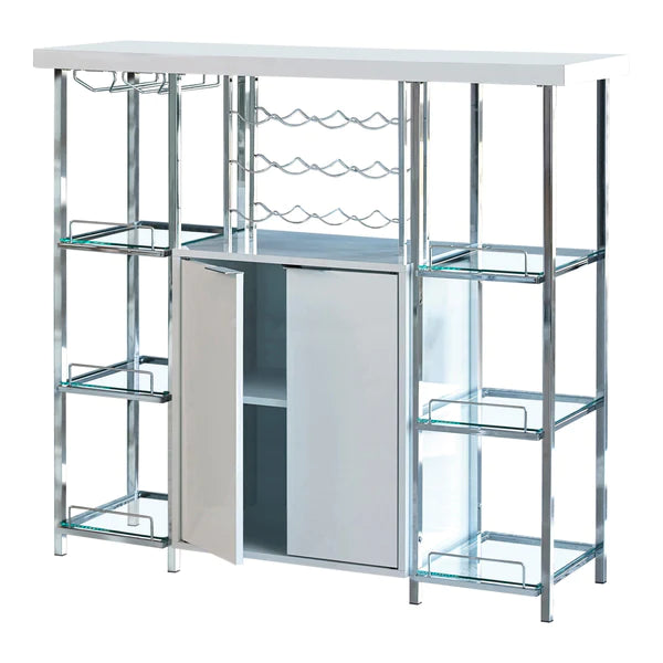 Benzara 6 Glass Shelf Metal Frame Bar Cabinet with Power Outlet