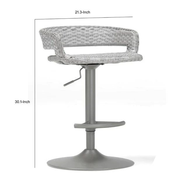 Benzara Coco 30 Inch Set Of 2 Patio Airlift Bar Stools with Wicker Frame