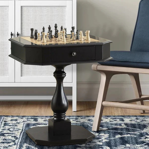 Benzara 31 Inch Chess Game Table with Clipped Corners