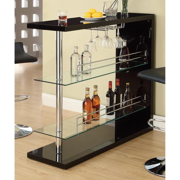 Benzara Enticing Rectangular Bar Unit with 2 Shelves and Wine Holder