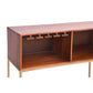 Benzara Kalyn 48 Inch Acacia Wood Bar Cabinet, 1 Door, Metal Frame, Geometric Screen-Printed Design