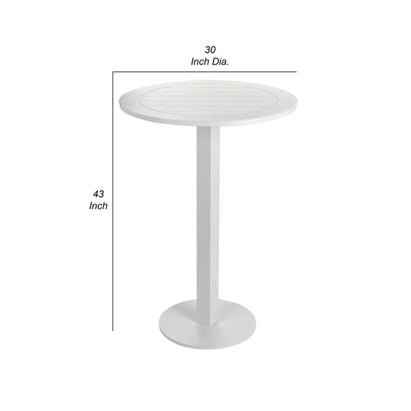 Benzara Keli 43 Inch Outdoor Bar Table, White Aluminum Frame
