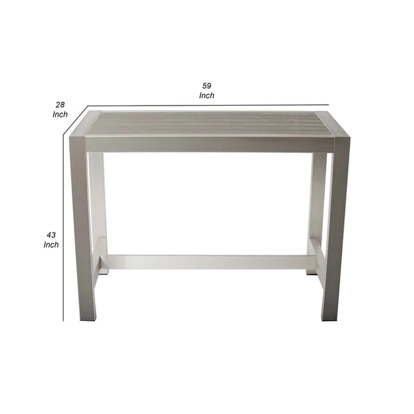 Benzara Kylo 59 Inch Outdoor Bar Table, Gray Aluminum Frame