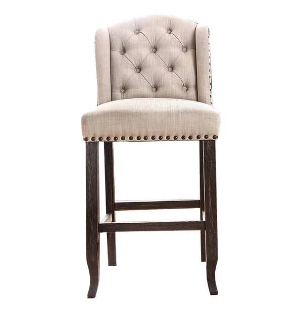 Benzara Sania II Rustic Bar Chair, Ivory & Antique Black Legs Finish, Set Of 2
