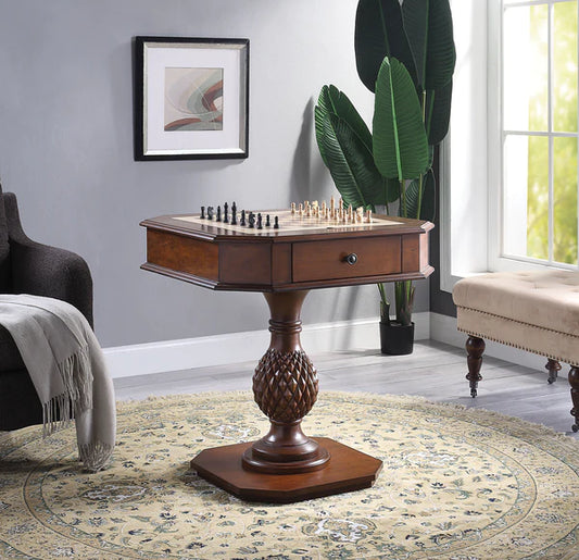 Wooden Square Top Reversible Game Table with Pedestal Base