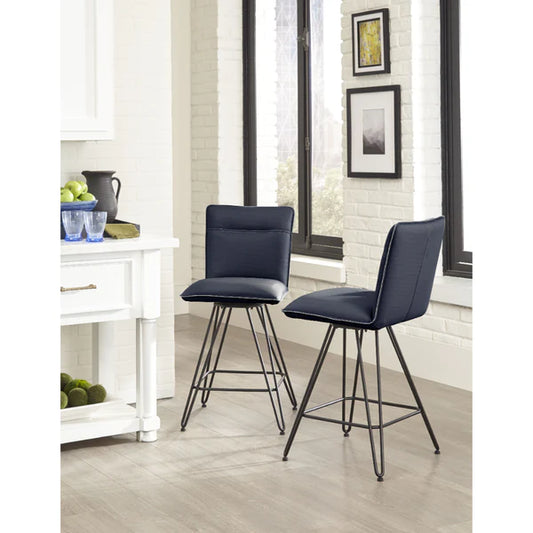 Benzara Metal Leather Upholstered Counter Height Stool with Hairpin Style Legs Set Of 2