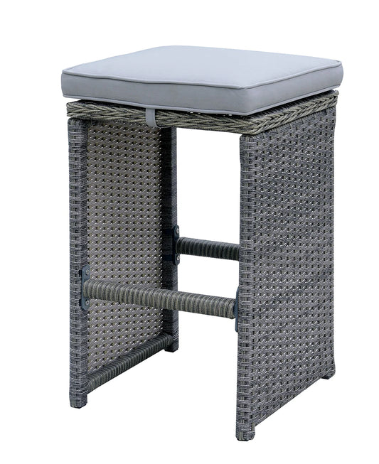 Benzara 6-Piece Patio Bar Stool in Aluminum Wicker Frame and Padded Fabric Seat