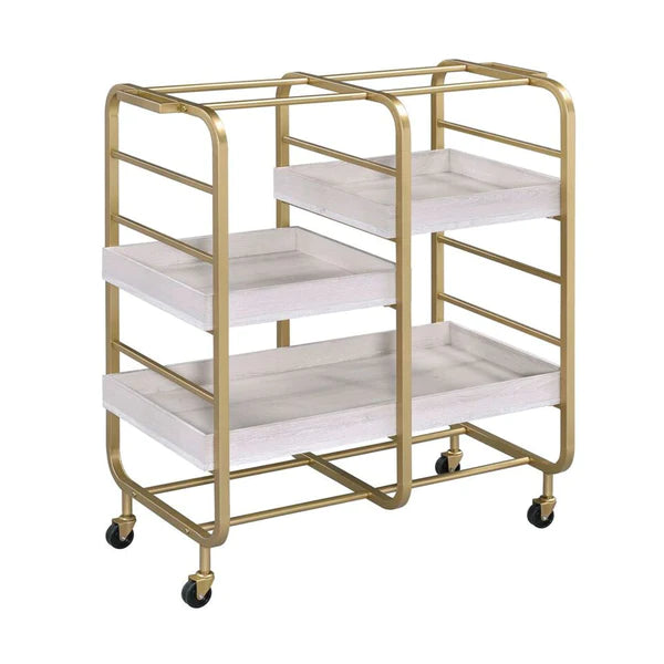 Benzara Metal Frame Serving Cart with Adjustable Compartments