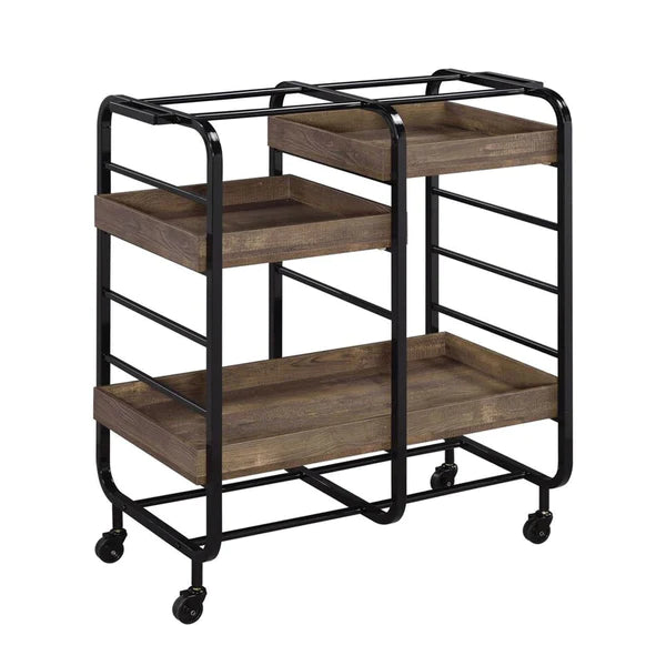 Benzara Metal Frame Serving Cart with 3 Open Storage and Casters